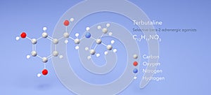 terbutaline molecule, molecular structures, bricanyl, 3d model, Structural Chemical Formula and Atoms with Color Coding photo