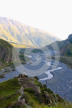 The Terek River flows through the Daryal Gorge.