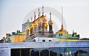 Terem churches of Moscow Kremlin in summer. Color photo