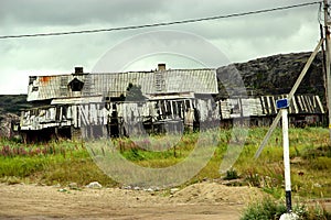 The Teriberka,Kola,Murmansk region,the North, the Arctic,Russia, house,housing,desolation,ruin, ruins,backwoods,Barack,sign.