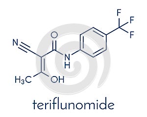 Teriflunomide multiple sclerosis MS drug molecule. Skeletal formula.