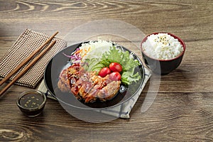 Teriyaki Chicken Japanese food on Wooden Table.