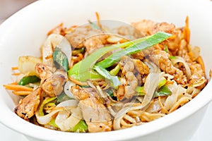 Teriyaki chicken with noodles and spring onions