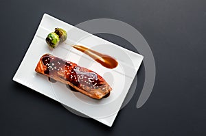 Teriyaki salmon from above.