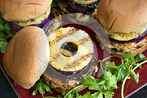 Teriyaki Turkey Burger with Grilled Pineapple and Red Onion