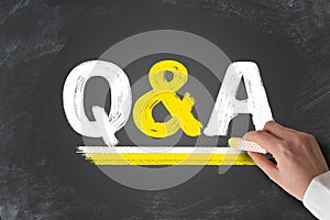 Term Q and A, questions and answers, written on chalkboard