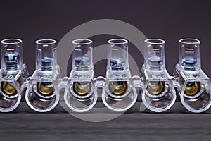 Terminal blocks and distribution blocks. Connecting electrical cables of different voltages. Connection to an electrical terminal