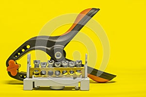 Terminal blocks and distribution blocks. Connecting electrical cables of different voltages. Connection to an electrical terminal