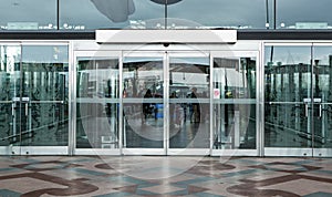 Terminal building gate entrance and automatic glass door photo