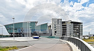 Terminal building and parking garage of the airport Leipzig/Halle in Germany