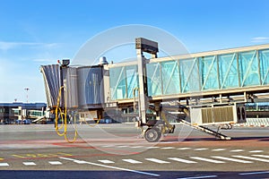 Terminal gates on airport runway, Riga, Latvia