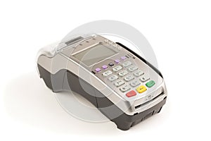 Terminal for payment cards on a white background