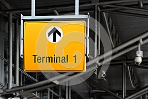 terminal sign on airport hall