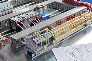 Terminals, contactors, relays, circuit breakers and electrical Cabinet drawing.