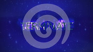 Terminate in flames on blue background