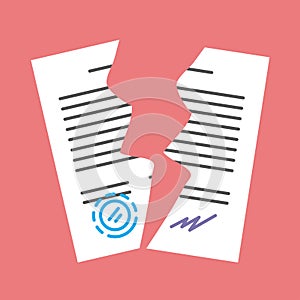 Terminated paper contract for business document with seal and signature