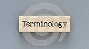TERMINOLOGY word on wooden block and gray background