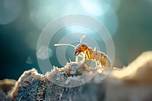 Termites crawling on wood in a house, causing damage and infestation