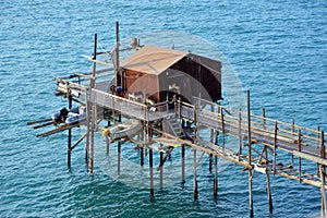 Termoli, Molise, Italy -  Trabucco is the traditional fishing net on the coast of the Adriatic Sea.