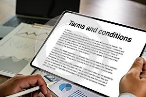 Terms and conditions text in a legal agreement or document about the service of an agreement computer office terms and conditions