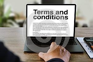 Terms and conditions text in a legal agreement or document about the service of an agreement computer office terms and conditions