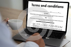 Terms of use confirm terms disclaimer conditions to policy service man use pen Terms and conditions agreement or document