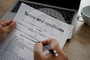 Terms of use confirm terms disclaimer conditions to policy service man use pen Terms and conditions agreement or document