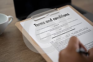 Terms of use confirm terms disclaimer conditions to policy service man use pen Terms and conditions agreement or document