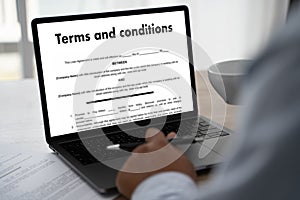 Terms of use confirm terms disclaimer conditions to policy service man use pen Terms and conditions agreement or document