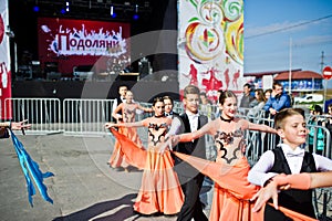 Ternopil, Ukraine - October 1, 2017: Ballroom dancing kids at Po