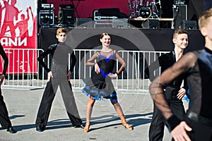 Ternopil, Ukraine - October 1, 2017: Ballroom dancing kids at Po