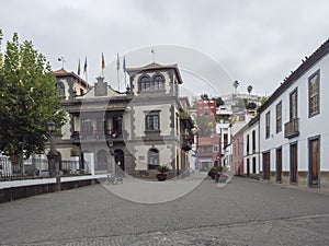 Teror, Gran Canaria, Canary Islands, Spain December 21, 2020: View of town hall, municipalidad viejoat at center of
