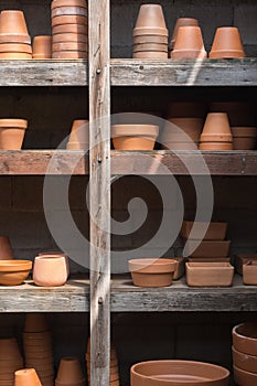 Terra cotta planters at a market