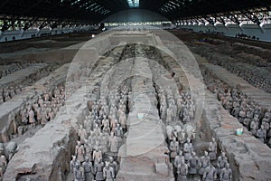 Terra cotta warriors and horses buried in ancient China