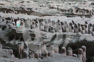 Terra cotta warriors and horses buried in ancient China