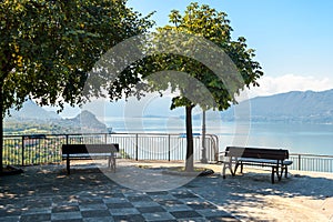 Terrace of the Belvedere PasquÃÂ¨ with stunning view of Lake Maggiore in Brezzo di Bedero, LombardyItaly photo