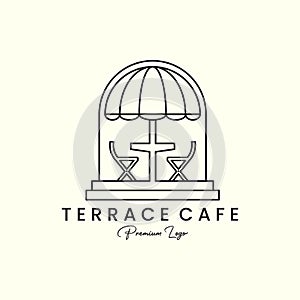 terrace cafe emblem line art logo icon illustration template vector design. bar cafe line art logo