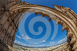 Terrace of the Cathedral of Santa Maria of Palma, or La Seu, a Gothic Roman Catholic cathedral located in Palma, Mallorca, Spain