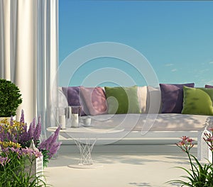 Terraza muebles a flores 