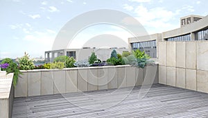 Terrace gardening as architectural highlight in housing project, 3D render