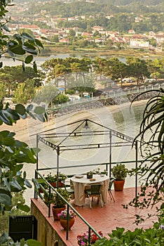 A terrace with a gazebo with enviable