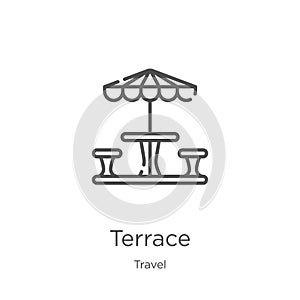 terrace icon vector from travel collection. Thin line terrace outline icon vector illustration. Outline, thin line terrace icon