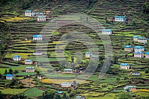 Terrace land in Nepal, agriculture and houses on terraces