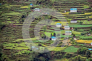 Terrace land in Nepal, agriculture and houses on terraces