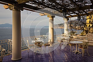 Terrace overlooking mount Vesuvius. Sorrento. Naples. Italy