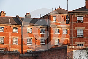 Terrace of red brick built houses around Cambridge Heath in London