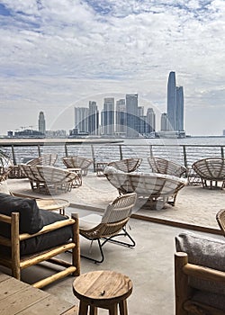 Terrace at the restaurant with view of the building in Dubai UEA