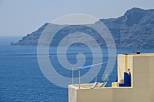 Terrace on the sea Oia - Santorini Island - Aegean sea - Greece