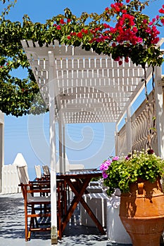 Terrace setting in Thira, Santorini