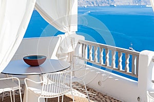 Terrace with view of the caldera in Santorini